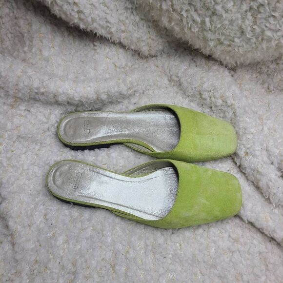 Coach Vintage Light‎ Green Suede Square Toe Slide Mules size 6.5 - Picture 2 of 8